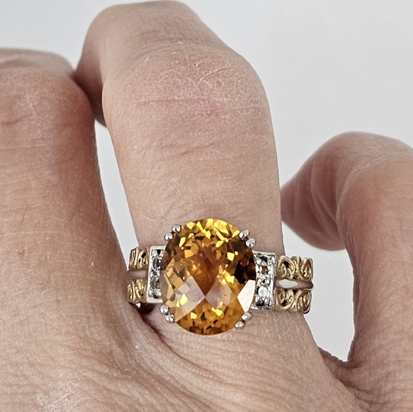 Natural Citrine Gems En Vogue Ring Palladium Sterling Silver 24k Gold - Picture 7 of 9